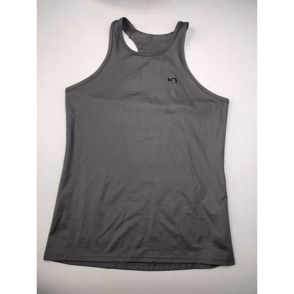 Kari Traa Womens Gray Racerback Tank Top XL Cutout Branded Straps Activewear
